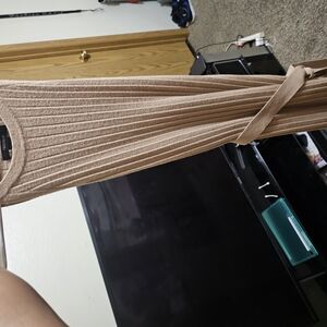 Tan Ribbed Knit Dress with Belt